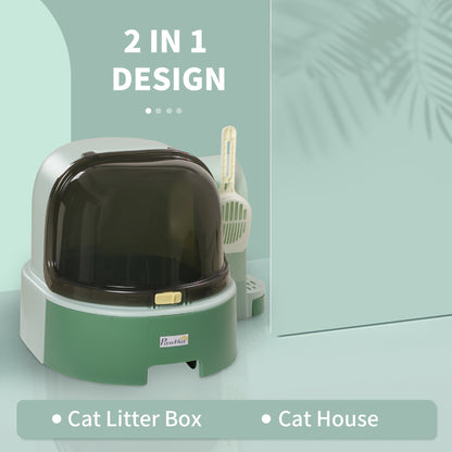 Cat Litter Box Easy to Clean Open with Scoop, Green