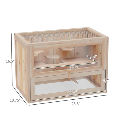 2-Level Hamster Cage Mice And Rat House,  With Openable Top, Front Door, Shelf And Ladder  For Hamsters, Mice And Other Small Rodents Ramps