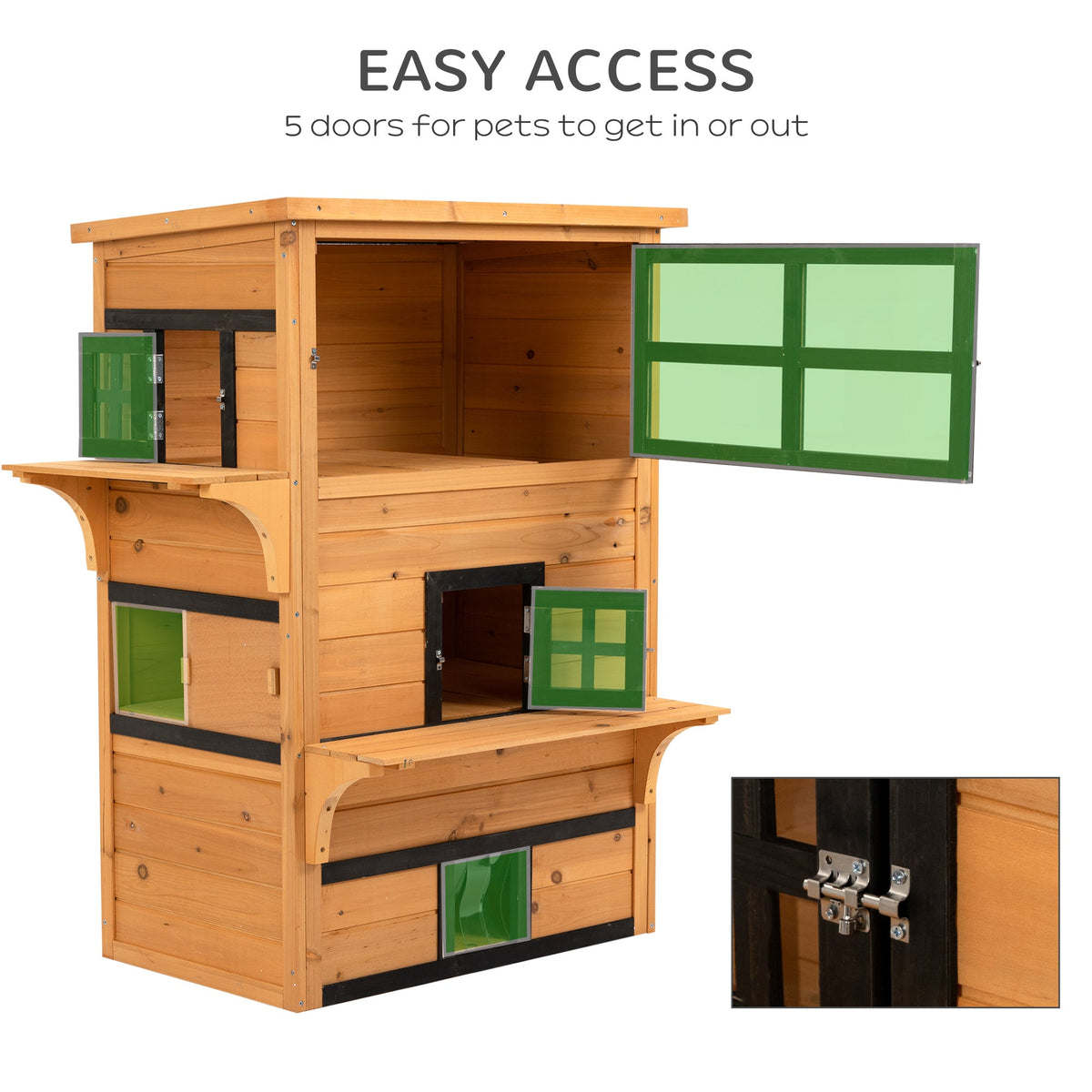 Outdoor Cat House, 3-Tier Kitty Shelter with 5 Escape Doors, Weather Resistant, Yellow & Black
