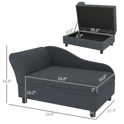 PawHut Pet Sofa Bed Couch With Storage, Pet Sofa For Cats And Small Dogs, Dark Gray