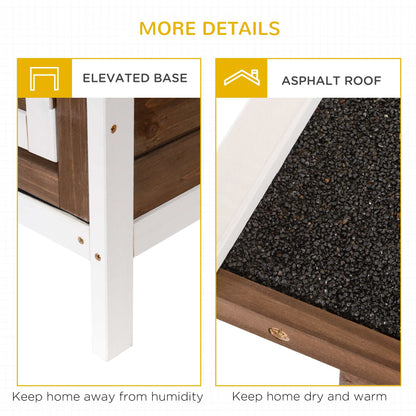 Wooden Rabbit Hutch w/ Dividers Asphalt Roof for Small Animals & Outdoors, Brown