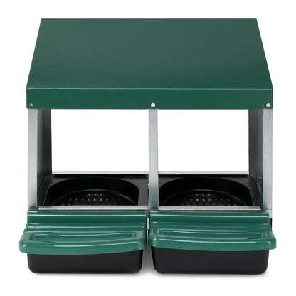 2 Compartments 54x52x47cm Pitched Roof House Iron-plastic Green Chicken Feeding Trough