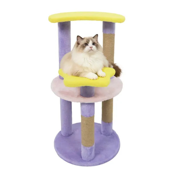 29" Moon & Star Cat Tree With 4 Levels, Jute Scratching Posts & Anti-Tipping Device For Kittens & Adults-Purple