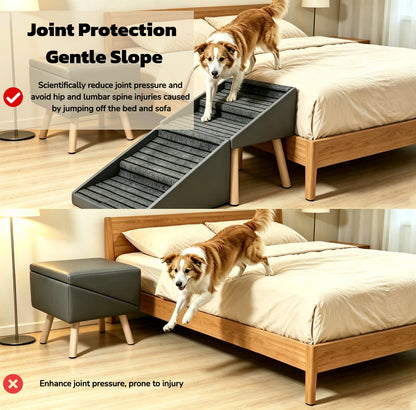 2-in-1 Dog Stairs for Bed and Couch 19.69" Foldable Dog Ramp for Couch 4 Pet Steps  & Ottoman for Small Dogs, Grey