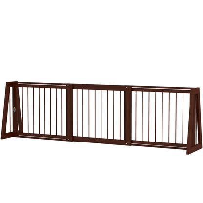 28"-75" Freestanding Wooden Pet Gate with Support Feet & Non-Slip Mats for Indoor, Stairway, Doorway, Brown
