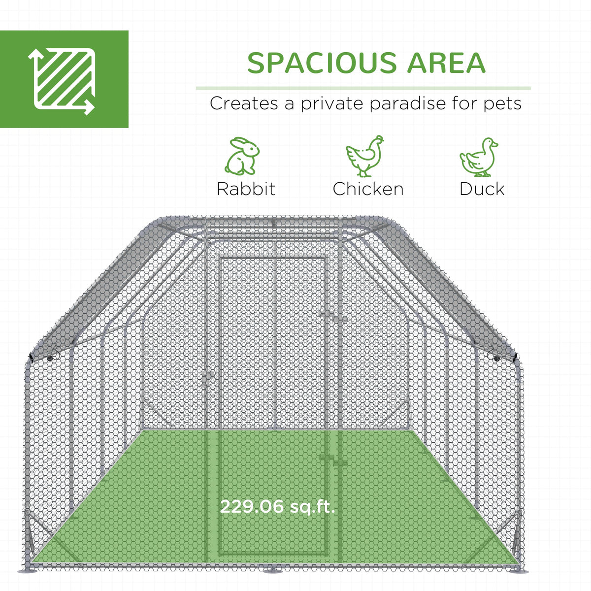 Large Chicken Coop Metal Chicken Run with Waterproof and Anti-UV Cover, Flat Shaped Walk in Fence Cage Hen House for Outdoor and Yard Farm Use, 1" Tube Diameter, 9.2 x 24.9 x 6.4