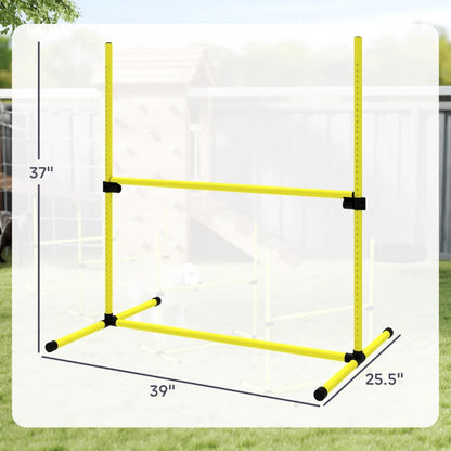4 Piece Dog Agility Set With Adjustable Height Bars, Carry Bag, Displacing Top Bar, Yellow Yellow