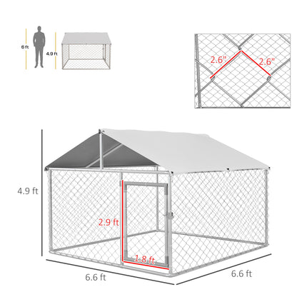6.6 x 6.6 x 4.9 Dog Kennel Outdoor for Small Medium Dogs with Waterproof Roof, Silver