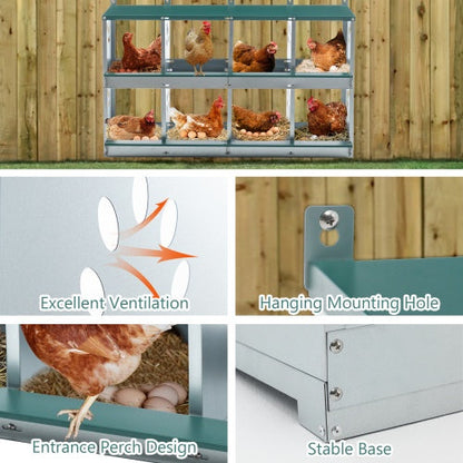 8 Compartment Chicken Nesting Boxes,For Laying Eggs, Metal Poultry Nest Box Wall Mount For Chickens, Hens, Large Vented Holes Chicken Coop Box