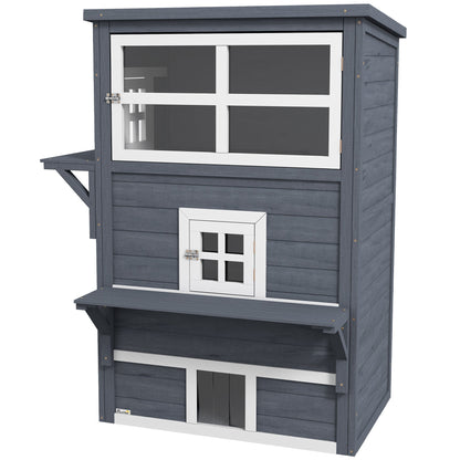 Cat House, Outdoor 3-Tier Kitty Shelter, Weather Resistant, w/ Escape Door
