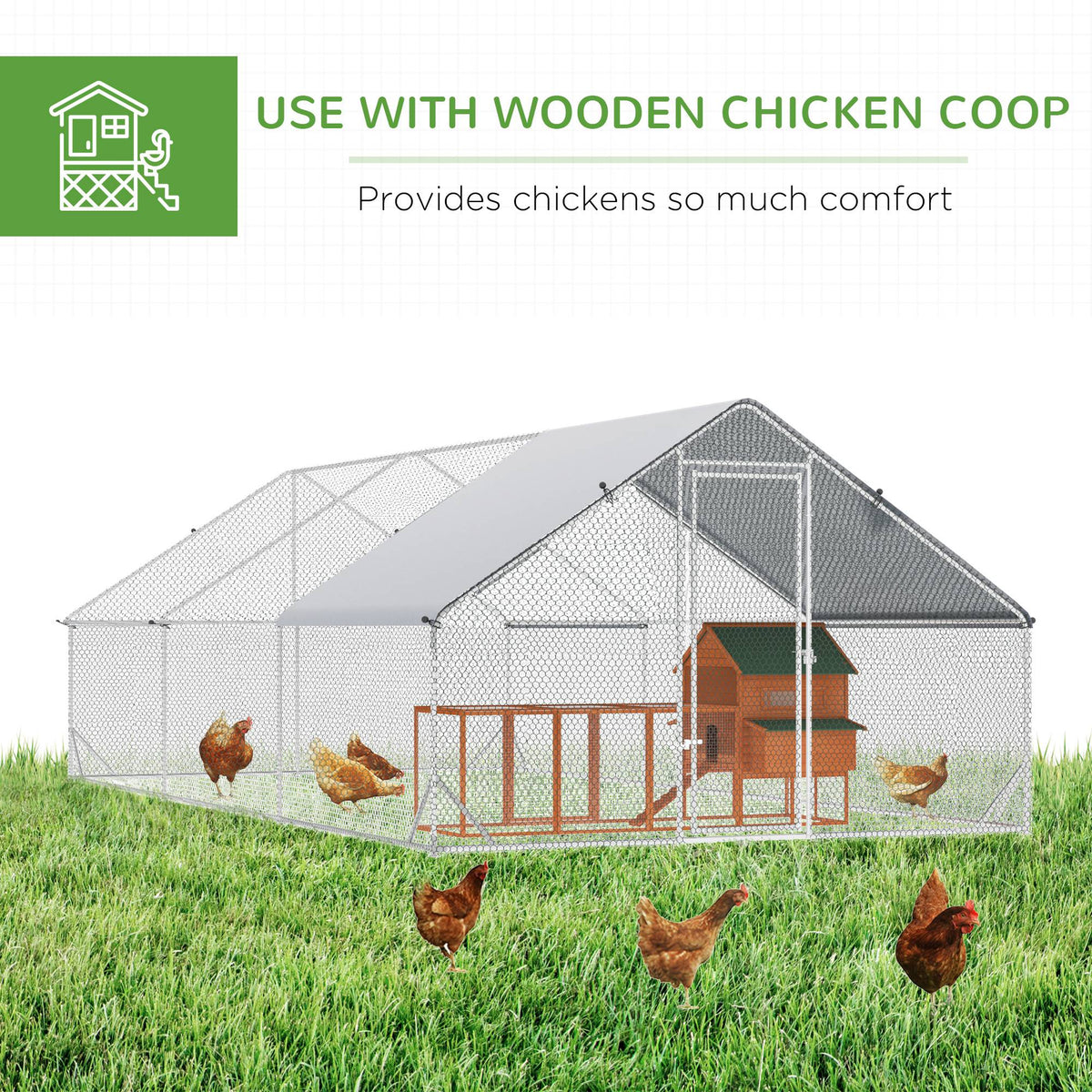 10 x 20 x 6.5 Chicken Coop Cage, Outdoor Hen House w/Cover & Lockable Door