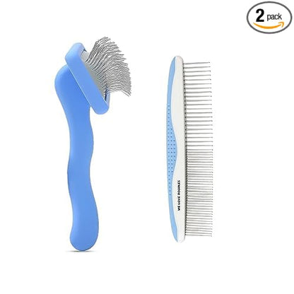 We Love Doodles Small Dog Grooming Comb & Large Dog Slicker Brush Bundle - Grooming Comb & Mini Slicker Brush for Small Puppy Kit - Removes Tangles & for Dematting - Made in USA