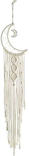 MOONFLY Dream Catcher with Handmade Moon Star Design Woven Cotton Dream Catchers Boho Macrame Wall Hanging Home Decoration Ornament Craft Gift (White Moon)