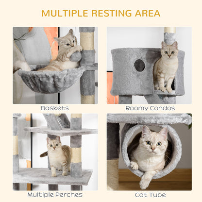 Floor to Ceiling Cat Tree, 94.5-102.5 inch Height Adjustable Cat Climbing Tower with Scratching Posts, Condos, Hammocks