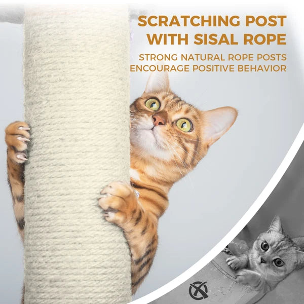84.6 In Dark Gray Cat Tree Tower With Wide Base, 3 Large Hinding Condo, 11 Sisal Scratching Post, Sisal Scratching Ladder, 2 Hammocks, Large Top Platform, Many Landing Perch And Interactive Toy