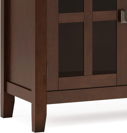 SIMPLIHOME Artisan Buffet - 60 inch Wide Solid Wood 4-Door Sideboard Buffet in Russet Brown, Transitional Storage Cabinet for Dining Room or Kitchen with Adjustable Shelves and Square Knobs