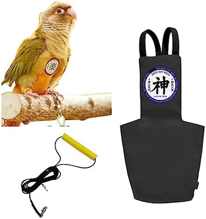 MANON ROSA Bird Diapers Leash Set Washable Reusable Handmade Flight Suit Waterproof Inner Layer - Protective Parrot Nappy Clothes Parakeets Macaws Budgies Canaries (Black1,Pigeon)