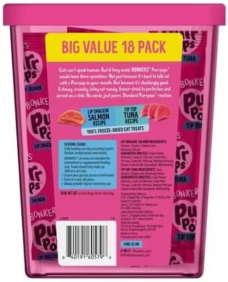 Bonkers Purrpops Freeze Dried Tuna & Salmon Flavor Lollipop Cat Treats, Healthy Real Meat Treats, Training Treats or Food Topper, for All Breeds and Ages, Value Pack (18 Pieces)