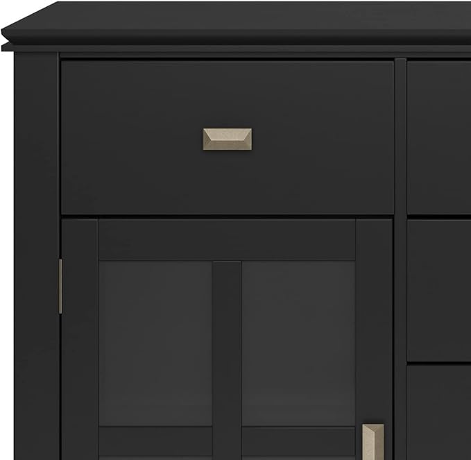 SIMPLIHOME Artisan Buffet - 54 inch Wide Solid Wood 3-Door Sideboard Buffet in Black, Contemporary Storage Cabinet for Dining Room or Kitchen with Adjustable Shelves and Bronze Hardware