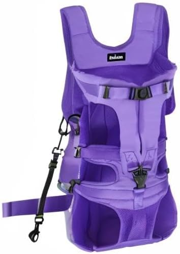 PetBonus Dog Front Carrier Backpacks, Legs Out Easy-fit Puppy Chest Carrier | Hands Free, Adjustable, Safety Strap, Walking Hiking Cycling Motorcycle bag, For Small Medium Dogs (Purple, XL)