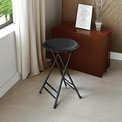Folding Stool - Backless 24-Inch Stool with 225lb Capacity for Kitchen or Rec Room - Portable Indoor Counter Bar Stools by Lavish Home (Black)