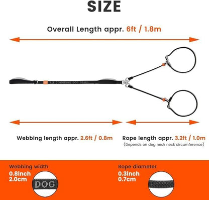 Howgo Double Slip Leash Slip Lead with Two Handles| Dual Dog Slip Lead for 2 Dogs,360° Swivel No Tangle | Dog Training Collar | Double Clip Leash Coupler and Splitter (Orange, 6FT)