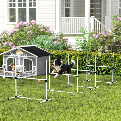 4 Piece Dog Agility Training Equipment for Dog Agility Course with Adjustable Height Jump Bars, Included Carry Bag, & Displacing Top Bar, White