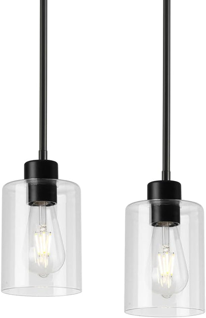 Black Pendant Lights Kitchen Island,Modern Farmhouse Glass Pendant Light,Light Fixture Kitchen Pendant Mini Hanging Light Fixture for Sink (Black 2 Pack Stem Rod)
