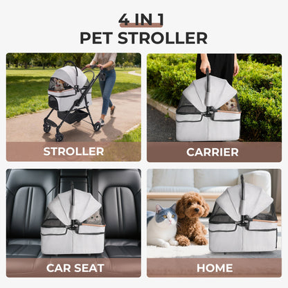 4-Wheel Foldable Pet Stroller for Dogs & Cats  360° Rotating Wheels, Separable Carrier & Travel Bag for Small Animals