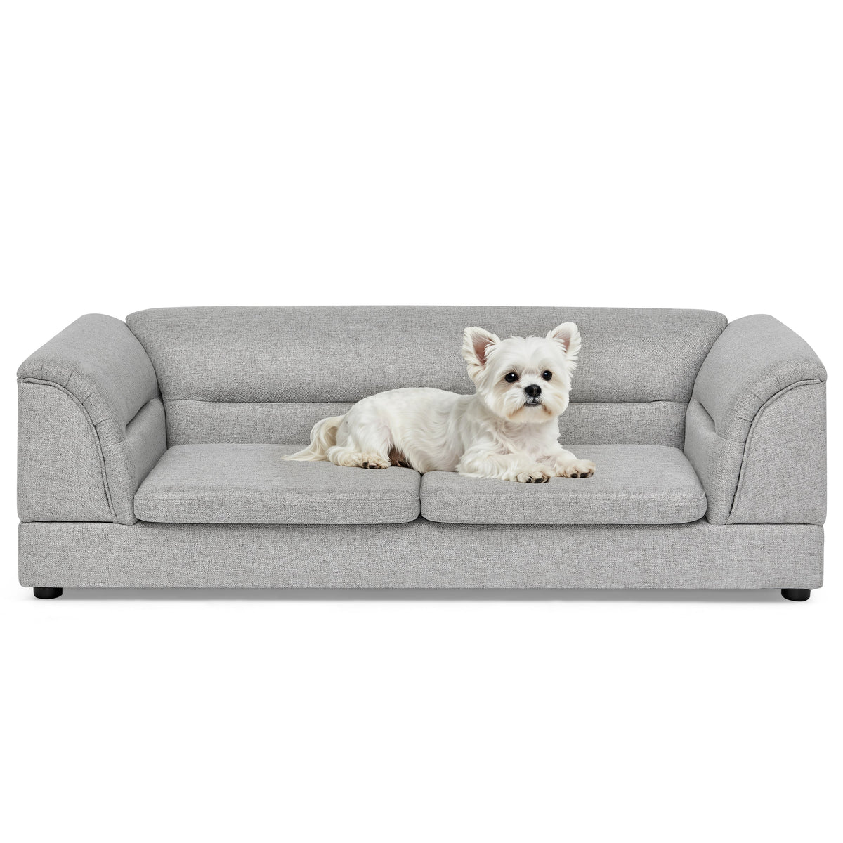 Oversized Pet Sofa, Curved Armrest Rectangular Dog Sofa, Linen Fabric Comfort Pet Couch for Large & Oversized Dogs-LIGHT GREYX