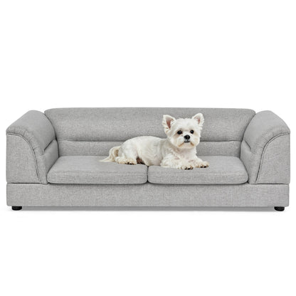 Oversized Pet Sofa, Curved Armrest Rectangular Dog Sofa, Linen Fabric Comfort Pet Couch for Large & Oversized Dogs-LIGHT GREYX