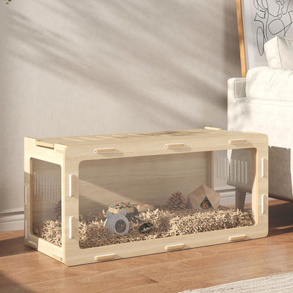 Hamster Cage with Easy View Acrylic Panels, Air Vents & Openable Roof, for Gerbil, Guinea Pig, 39" x 20" x 18.5", Oak