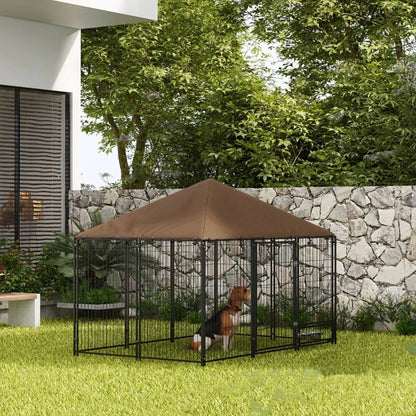 Outside Dog Kennel, 6.9' X 4.6' X 5' Puppy Play Pen With Canopy, Garden Playpen Fence Crate With Rotating Bowl, Black