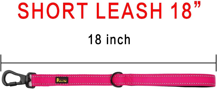 PLUTUS PET Short Training Dog Leash with Padded Handle for Medium Large Big Dogs,18 Inch Heavy Duty Strong Traffic Leash with Carabiner Clip for Climbing Walking or Guiding Blind（18”，Pink
