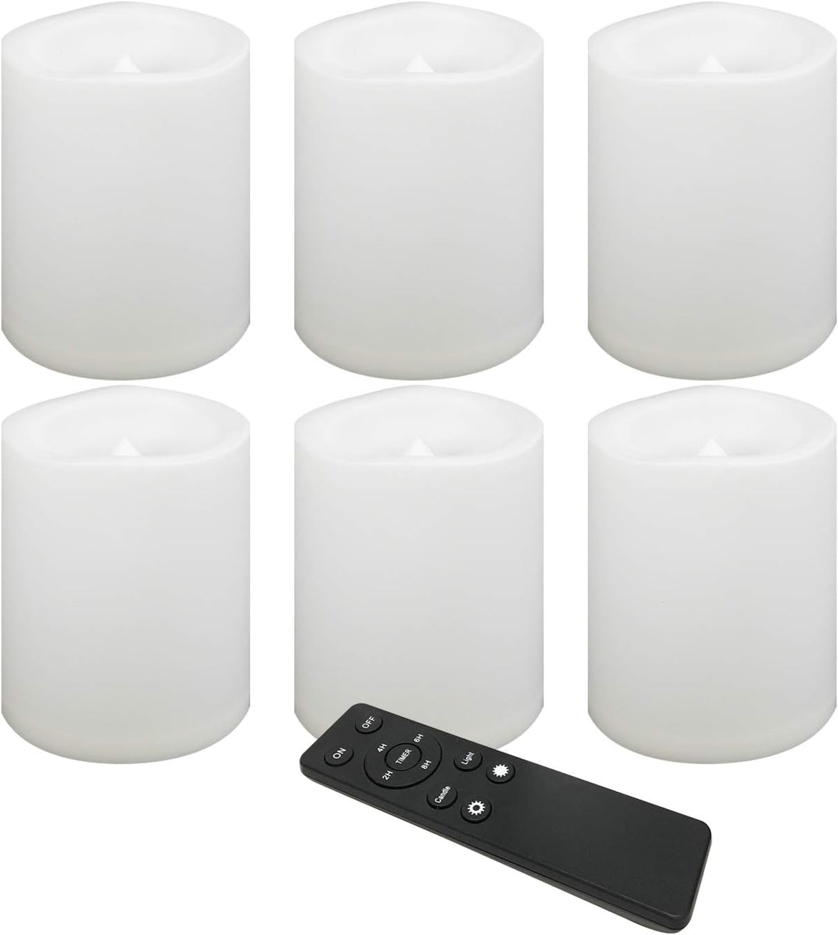 CANDLE CHOICE Waterproof Outdoor Battery Operated Flameless Candles Remote Timer White Plastic Realistic Flickering Fake Electric LED Pillars Lantern Garden Wedding Christmas Decorations 3”x4” 6 Pack