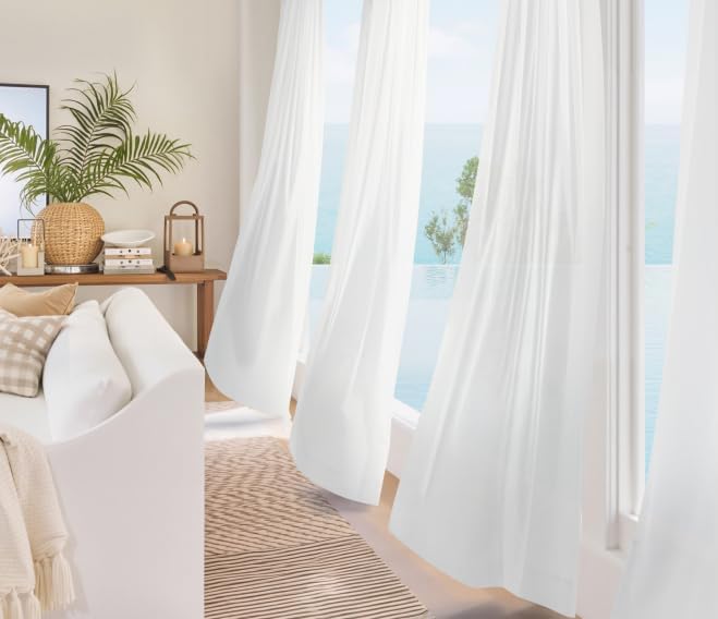 NICETOWN Off White Privacy Sheer Curtains 52x94 Inches Long for Living Room Bedroom 2 Panels Set Non-See-Through Semi Sheer Curtains Light Filtering Window Drapes, 52" W