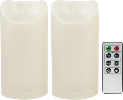 CANDLE CHOICE Outdoor Battery Operated Flameless Candles with Remote Timer Waterproof Flickering Plastic Electric LED Pillar Lights for Lantern Patio Garden Wedding Party Decorations 3x6 Inches 2 PCS