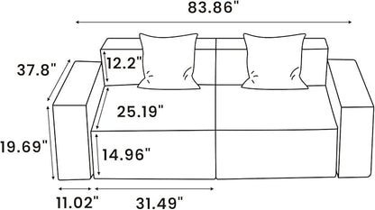 POVISON 83" Modular Sectional Sofa for Living Room Modern Large Sectional Couches Velvet Loveseat Oversized Deep Seat Sofa Set 2 Seater Big Comfy Cloud Couch for House Office