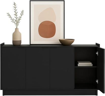 Prepac Simply Modern 4 Door Console Table Storage Cabinet, Buffet Cabinet for Storage and Organization, Modern Side Table with Doors & Shelves, 60”W x 30”H x 16”D, Black
