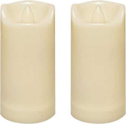 CANDLE CHOICE Waterproof Outdoor Battery Operated Flameless Candles with Auto Timer Flickering Plastic Resin Electric LED Slim Pillar Lights for Lantern Patio Garden Wedding Decorations 2”x4” 2 Pack