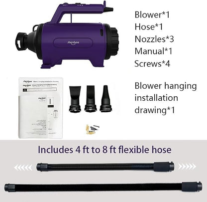 Dog Dryer High Velocity Pet Dog Grooming Force Hair Dryer/Blower | High velocity force blower dryer for professional dog pet grooming, purple sherbao SMD-06P