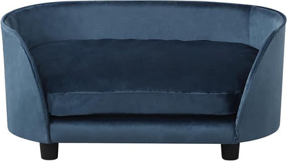 Pet Sofa Bed,Cat Sofa Couch,Small Dog Beds,Pet Sofa Couch, Cat Beds,Wooden Frame and Velvet Fabric and Washable Cushion, Comfy Dog Couch for for Small Dogs &Cats&Puppy (Blue)