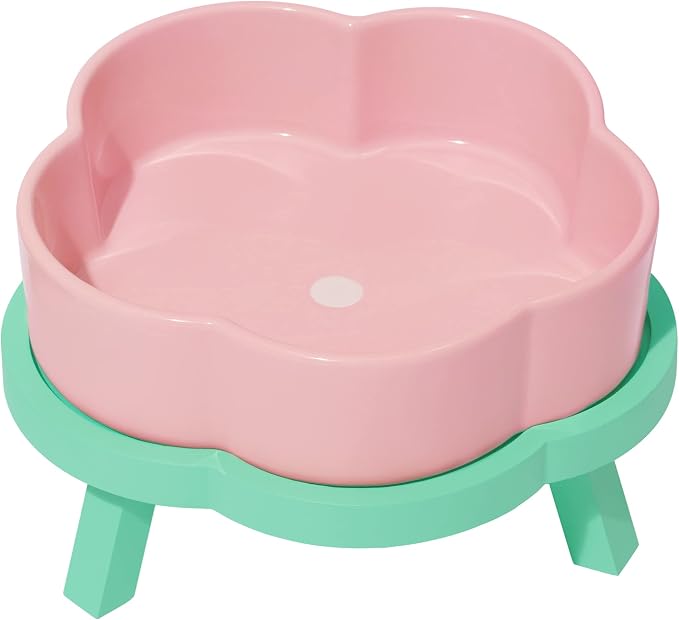 VETRESKA Elevated Dog Bowls Large, 64OZ Ceramic Raised Dog Bowl with Bamboo Stand, Flower-Shaped Food Water Bowl, Pet Feeding Dish Bowls for Medium/Large Dogs and Cats