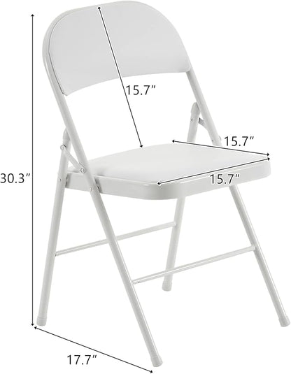 12 Pack White Folding Chairs with Padded Seats, Portable Stackable Foldable Chairs for Indoor and Outdoor, Commercial Seat with Metal Frame for Events Office Wedding Party, 330lbs Capacity