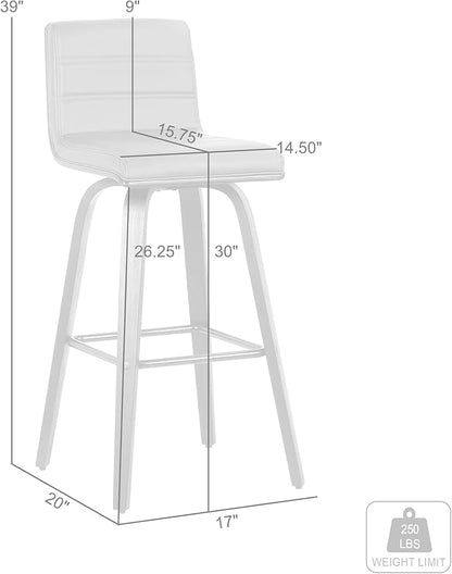 Armen Living Vienna 30" Swivel Bar Stool in Walnut Wood Finish with Cream Faux Leather - Set of 3