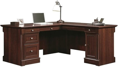 Pemberly Row 65" x 69" Contemporary Engineered Wood L-Shaped Desk with Storage, Drawers, Flip-Down Panel, Grommet Holes, for Home Office/Workspace, in Select Cherry Finish