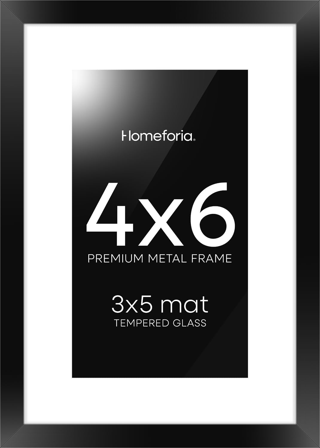 Homeforia 4x6 Picture Frame Black, High End Metal 4 x 6 Black Frames with Mat 3 x 5 for Art, 4x6 Desk Frame Matted to 3x5 inch Photo, 4 by 6 Wall or Tabletop Frames, Tempered Glass, Wall Kit, Set of 1