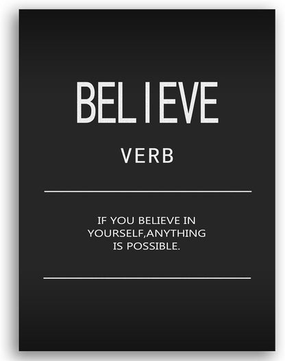 Believe Verb Inspirational Canvas Wall Art Motivational Positive Posters Wall Decor Painting Picture Printed Artwork for Living Room Modern Home Office Decor Framed Ready to Hang[18" W x 24" H]