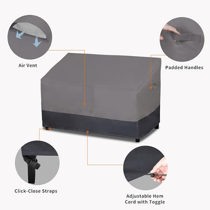 Easy-Going Waterproof Outdoor Couch Cover, Heavy Duty 3-Seater Patio Sofa Cover, Windproof Outdoor Furniture Cover with Air Vent (62Wx40Dx32H inch, Gray/Dark Gray)