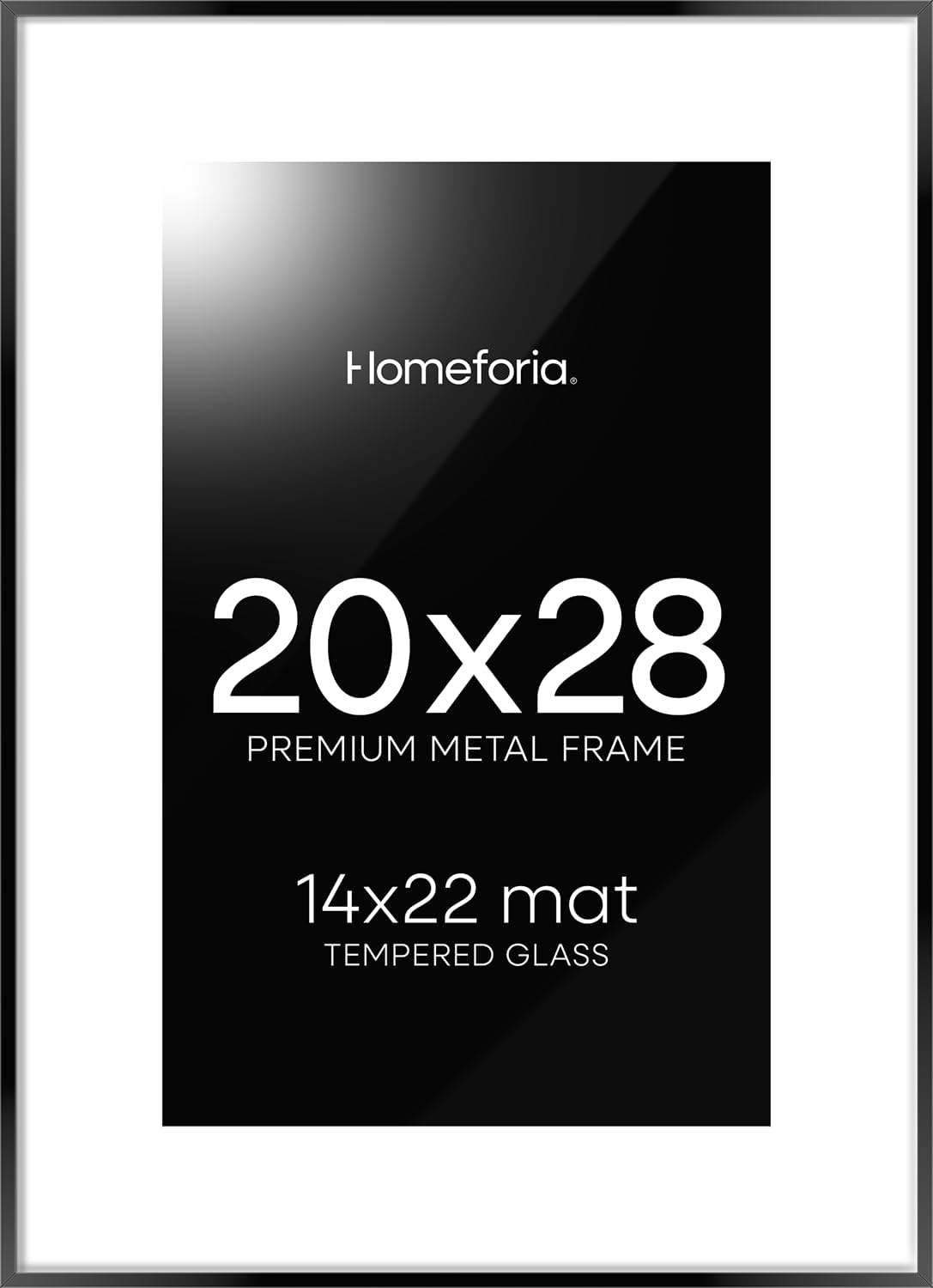 Homeforia 20 x 28 Picture Frame Black, High End Metal 20x28 Poster Frames with Mat 14x22 for Photo, 20 x 28 Black Frame Matted to 14 x 22 Print, 28x20 Hanging Frame, Tempered Glass, Wall Kit, Set of 1